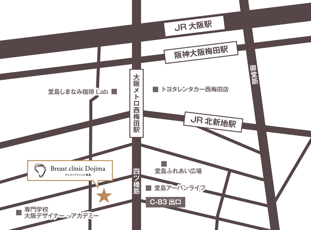 ブレストクリニック堂島への地図